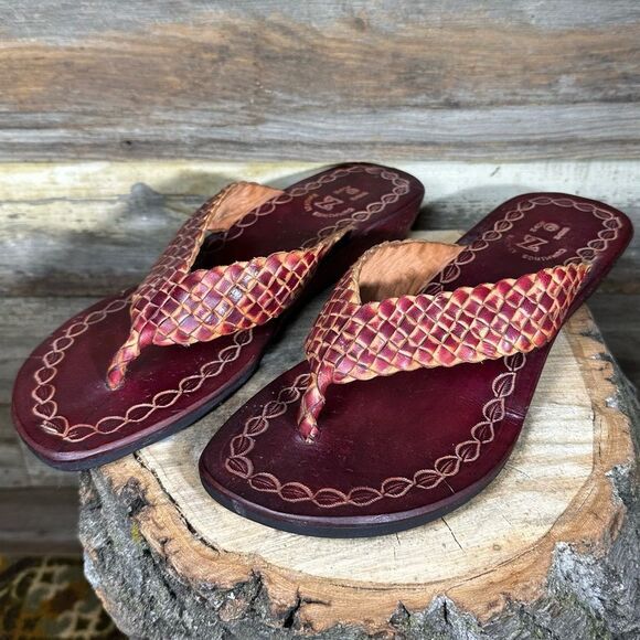 NWOB Brown Leather Handmade Flip Flops sz 9 - Picture 3 of 10
